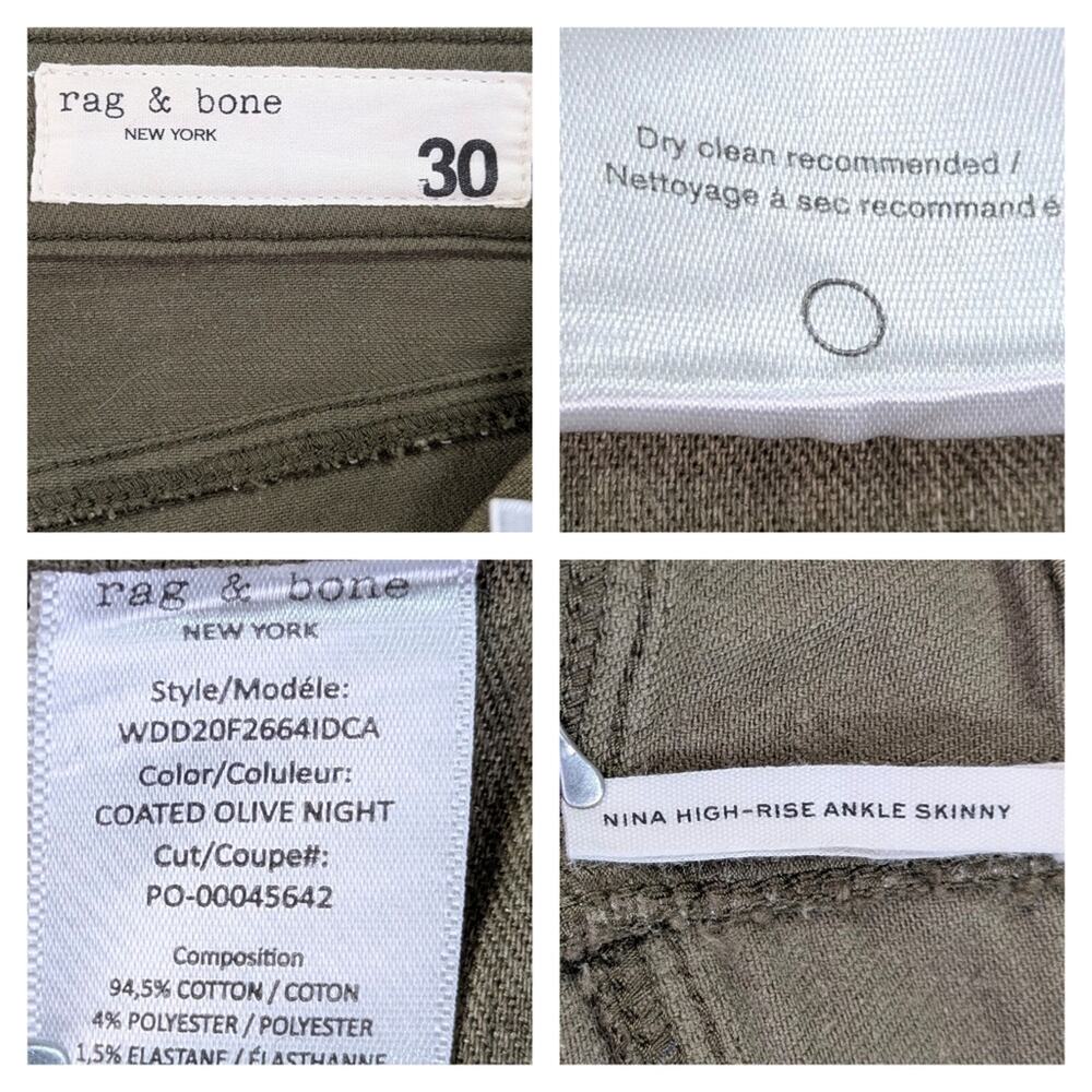 Rag & Bone Nina High Rise Ankle Skinny Coated EUC $225 Size 30 J1670 - Picture 8 of 8